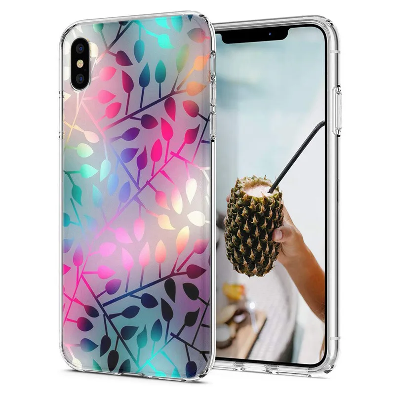 Soft Phone Case For iPhone X XS XR Covers TPU Colorful Sky Landscape Leaf Painted Fundas iPhone6 Max M010 |