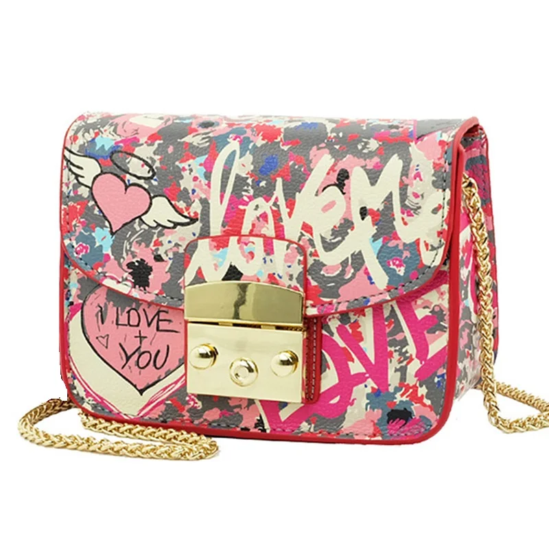 2016 летние женские сумки через плечо из искусственной кожи с граффити Love Mini Plap