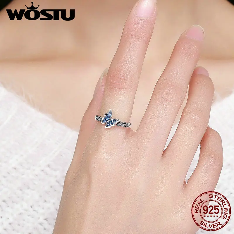 WOSTU 2020 Весна новое серебро 925 пробы Роза и бабочка Страна Чудес Стильные Кольца
