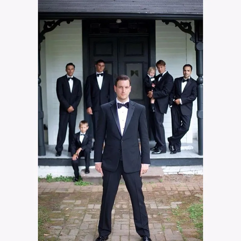 Черный стиль элегантный свадебный костюм для жениха с вырезом на лацкане смокинг