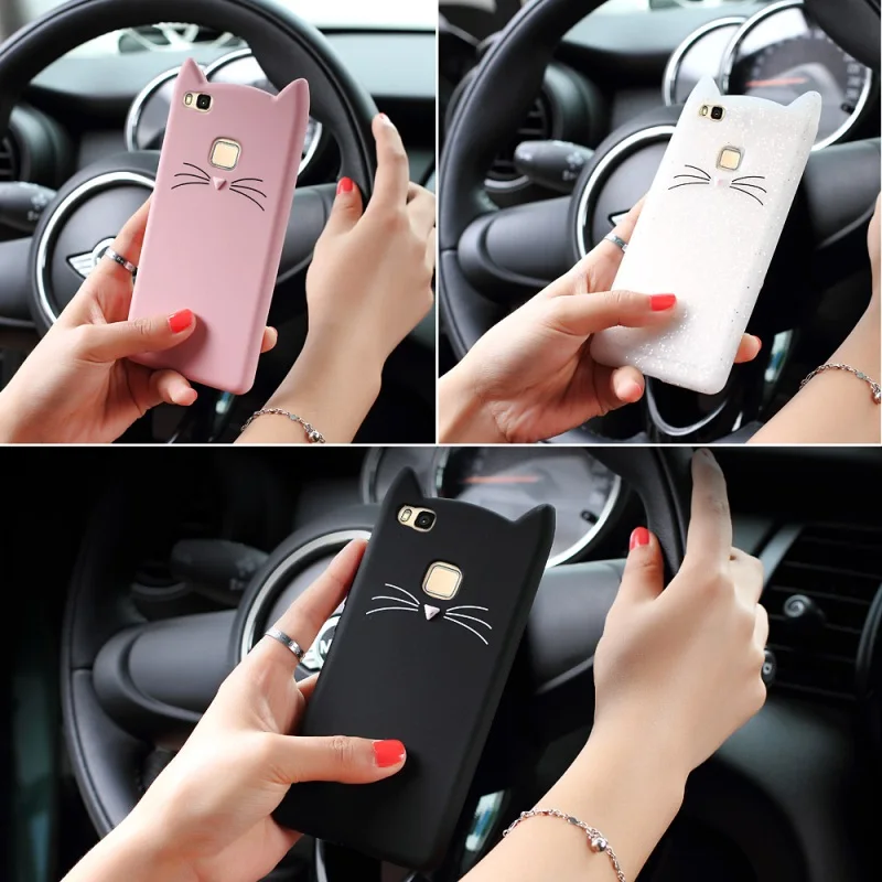 DULCII Phone Case for Huawei P10 Lite P9 P8 2017 Cover cat funda coque Silicone Cute Smartphone 3D Cat Bag |