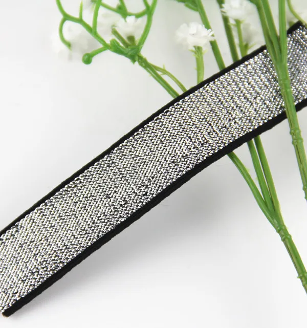 Эластичная стрейчевая блестящая черная серебряная лента 20 мм отделка ремень для