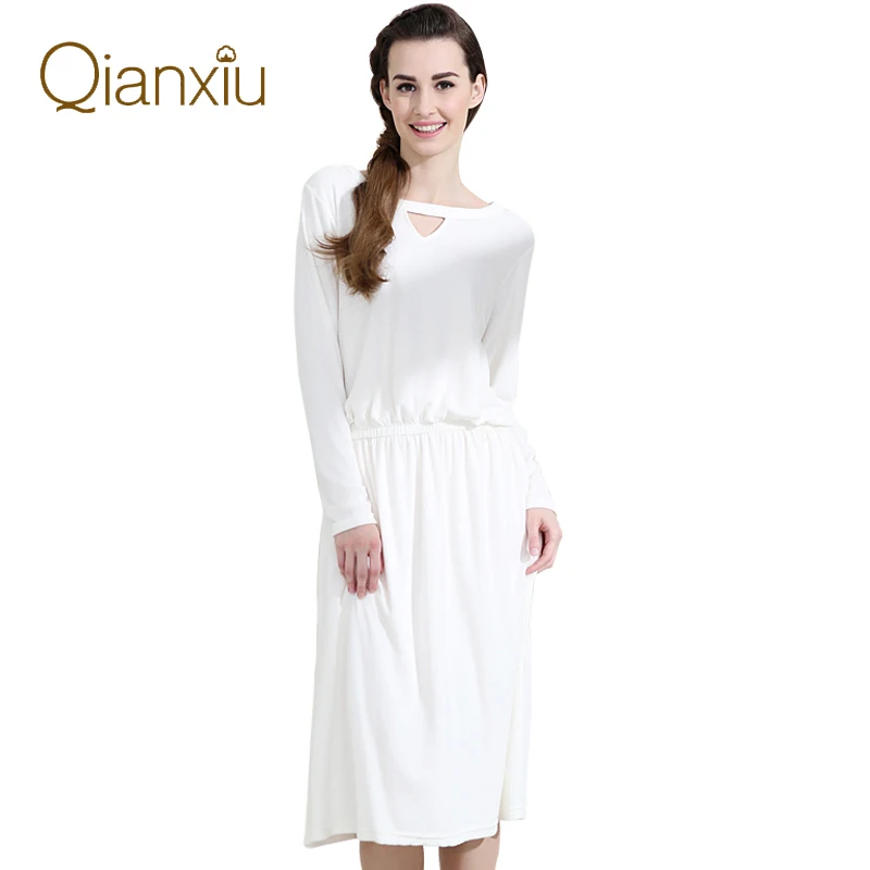 Женское хлопковое платье с жемчугом белая ночная рубашка длинным рукавом