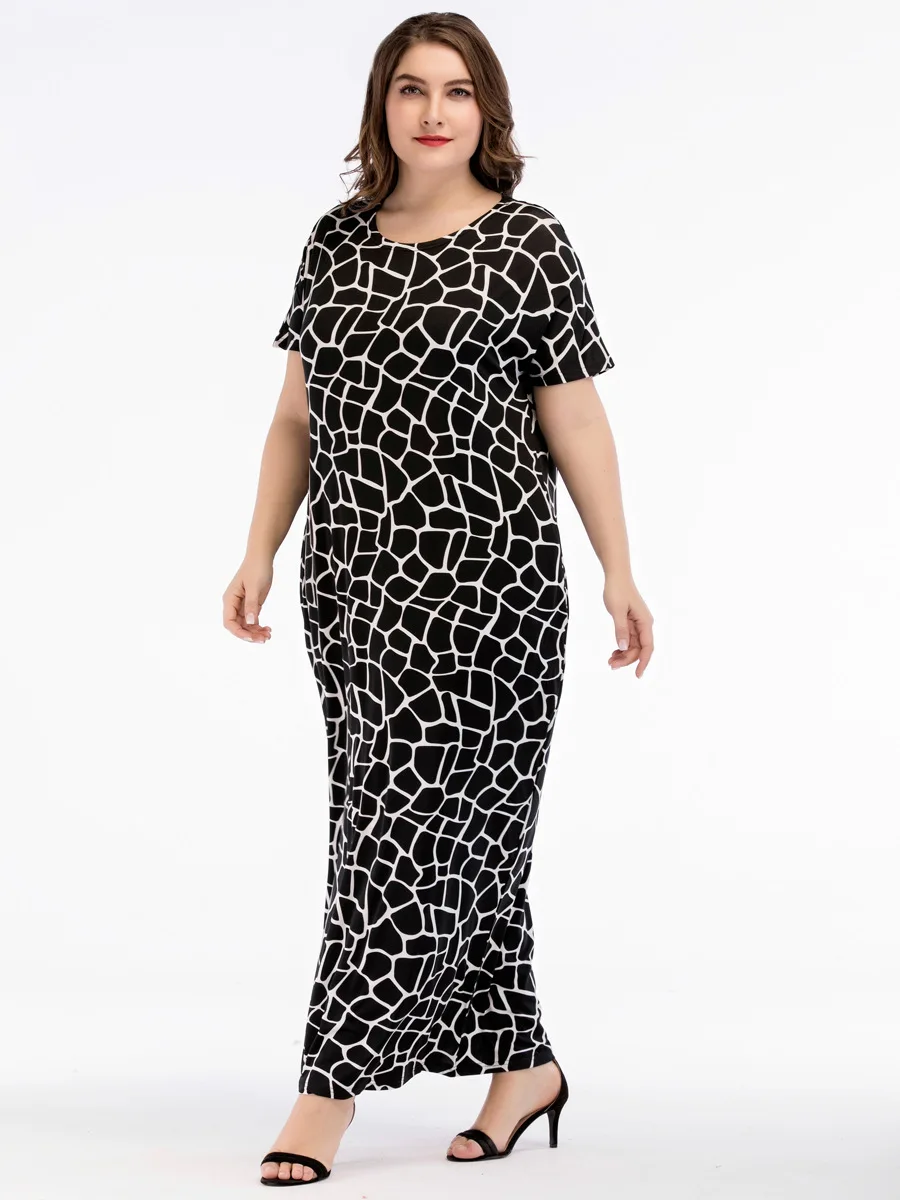 Мусульманское Черное длинное платье Абая с принтом размера плюс 4XL женское