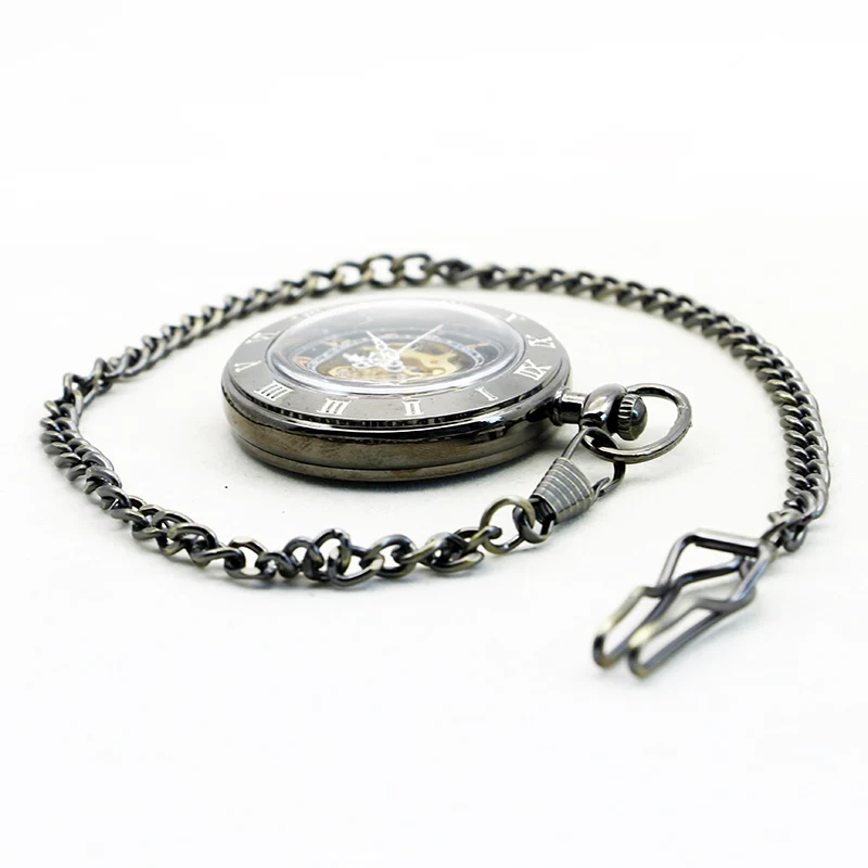 SHUHANG Roman Numerals Display Mechanical Pocket Watch Vintage Fob Chain Necklace Bracelet Pendant Clock Best Gift for Men