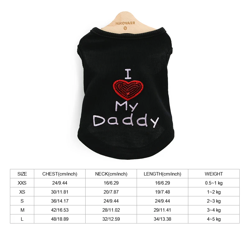 Daddy-Black Одежда для домашних собак для маленьких собак, летняя одежда для чихуахуа, щенка, йоркца, зимний жилет, футболка, костюм для кошек, Серия I Love Mommy Daddy - Цвет: Daddy-Black