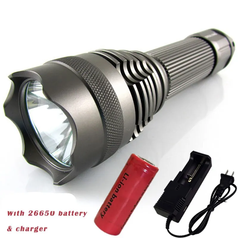 

Powerful Super L2/T6 LED Flashlight 5 Modes Lanterna LED Tactical Torch with 26650 Rechargeable Battery & Charger for Fishing