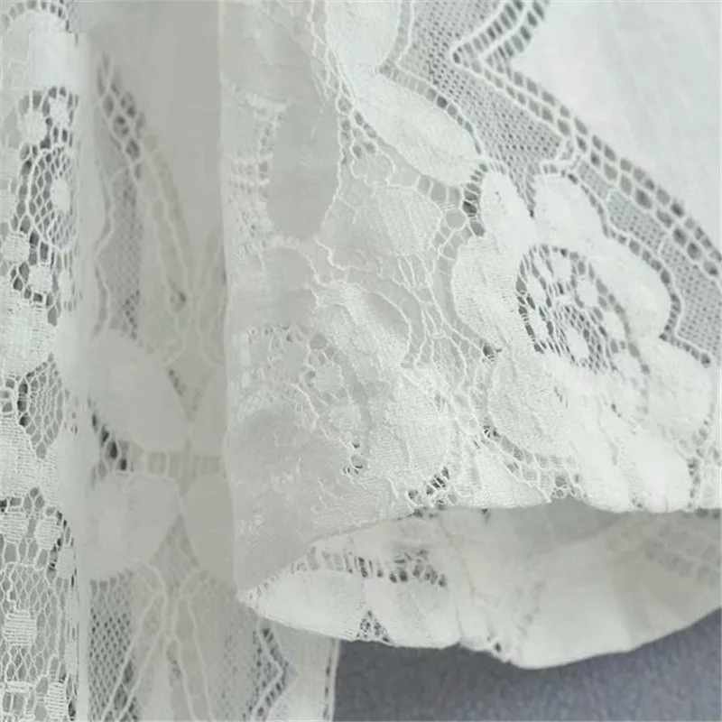 

2019 New Summer Petal sleeve lace blouses Sweet o-neck white Lace blouses ladies casual shirts