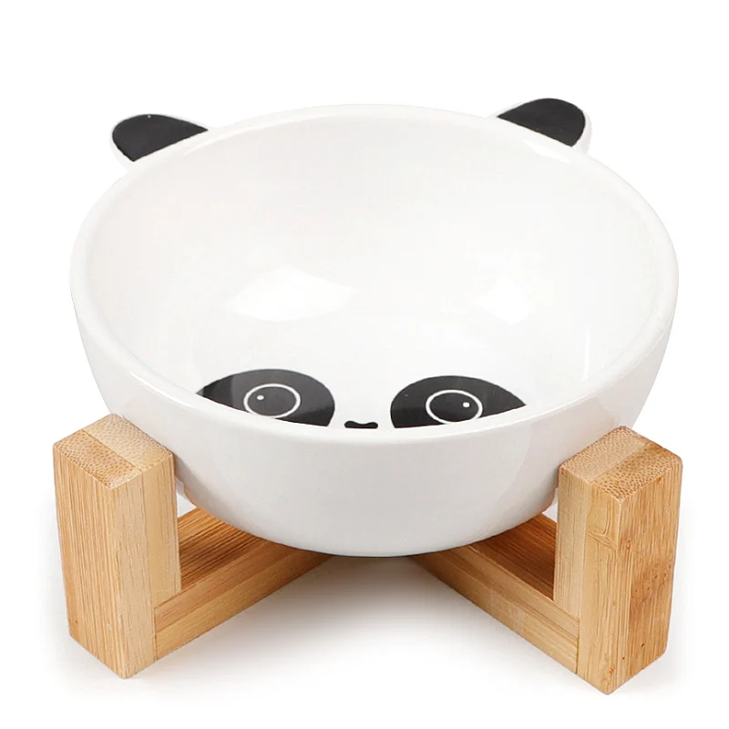 Panda Миска для собак и кошек, обеденный стол для домашних животных, кормушка для домашних животных, мультяшная керамическая миска с деревянным ворсом для кормления и питья домашних животных, аксессуары - Цвет: Panda