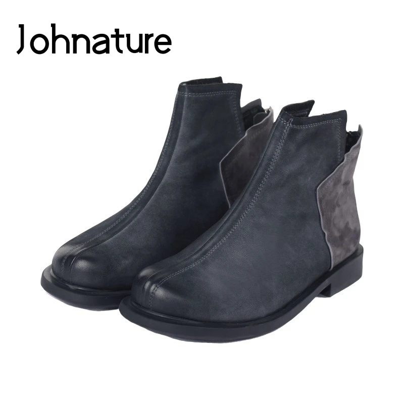 

Johnature 2021 новые осенние/зимние сапоги из натуральной кожи, ботинки-мартинсы, круглый носок, на каждый день, Ретро стиль, на молнии, смешанные ц...