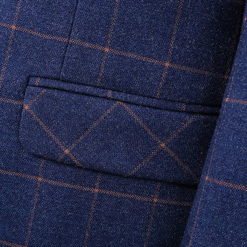 Men Dress Suit Blue Plaid Business Casual Slim Fit Homme Wedding Classic Vintage Check Formal Groomsmen Men's Clothing | Мужская