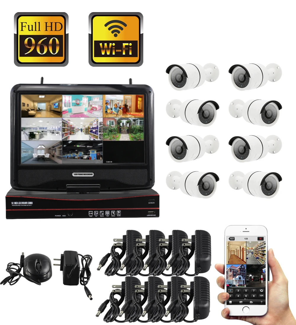 Yobang безопасности водостойкий Беспроводной NVR CCTV Wi Fi камера системы 10 дюймов
