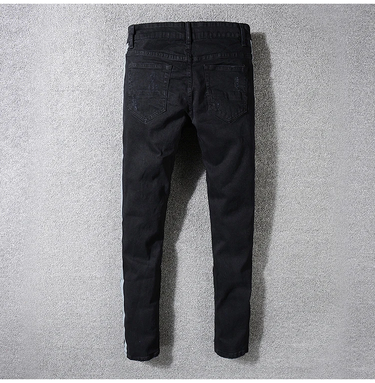 Sokotoo Для мужчин slim fit в полоску в стиле пэчворк черный стрейч деним рваные джинсы мода плюс размер Проблемные обтягивающие штаны
