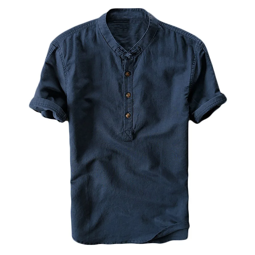2019 High Quality Men's Linen Short Sleeve Shirt Breathes Solid Soft Shirts Loose shirts | Мужская одежда