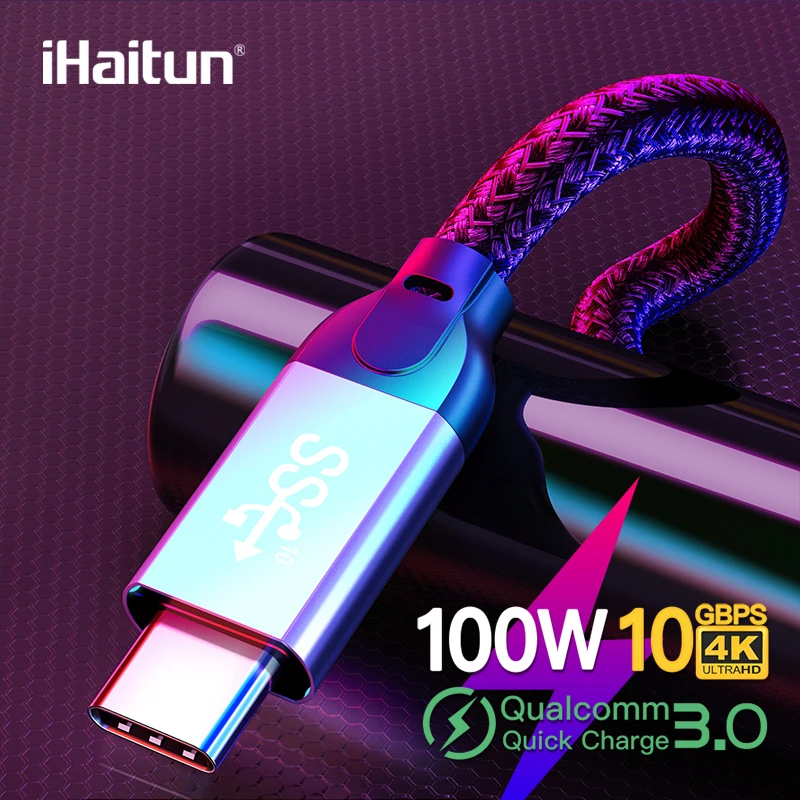 IHaitun роскошный 100 Вт usb type C кабель 5A QC 3 0 4 USB 1 Gen2 10 Гбит/с быстрое зарядное