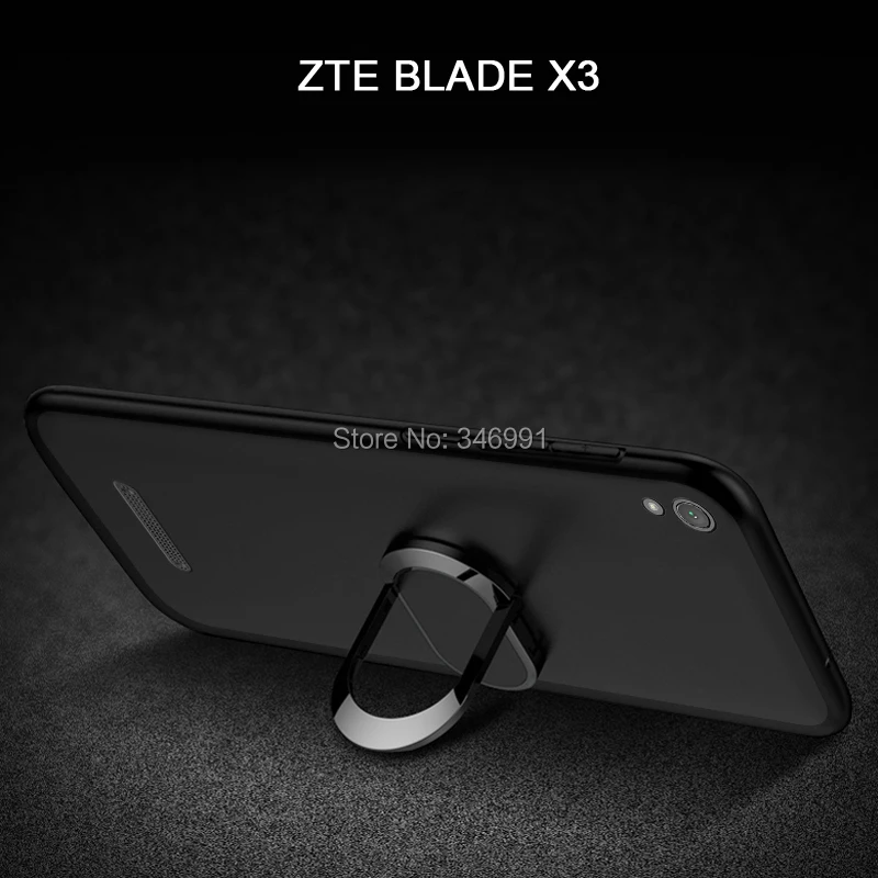 ZTE Blade X3 Case Luxury A452 5.0 Inch Soft Black Silicone Magnetic Car Holder Ring Coque Funda | Мобильные телефоны и