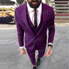 Замечательный официальный смокинг, индивидуальный заказ, фиолетовый мужской костюм, облегающий мужской костюм для шафера, свадьбы, выпускного вечера, большие размеры, 3 шт., куртка, брюки, жилет