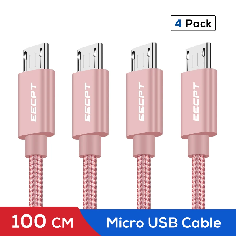 EECPT 4 шт микро USB кабель провод для быстрого заряда данных шнур Microusb кабель для зарядки телефона для samsung Xiaomi Redmi 4 Note 5 Android - Цвет: Rose Gold