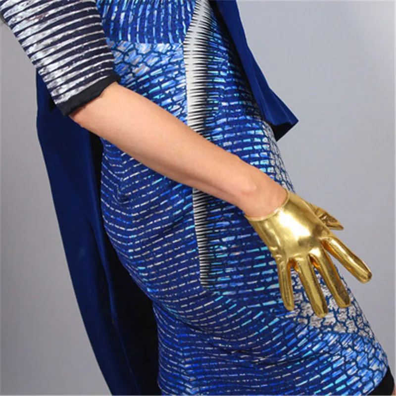Patent Leather Gold 16 см кожаные перчатки для сенсорного экрана ультракороткие кожаные перчатки из овчины, зеркальные Яркие Кожаные темно-коричневые кофейные женские WPU102-16 - Цвет: Patent Leather Gold
