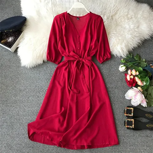 wine red Модное весеннее новое летнее длинное платье миди с v-образным вырезом vestido de festa вечернее Бандажное женское повседневное элегантное платье с высокой талией Vestidos - Цвет: wine red