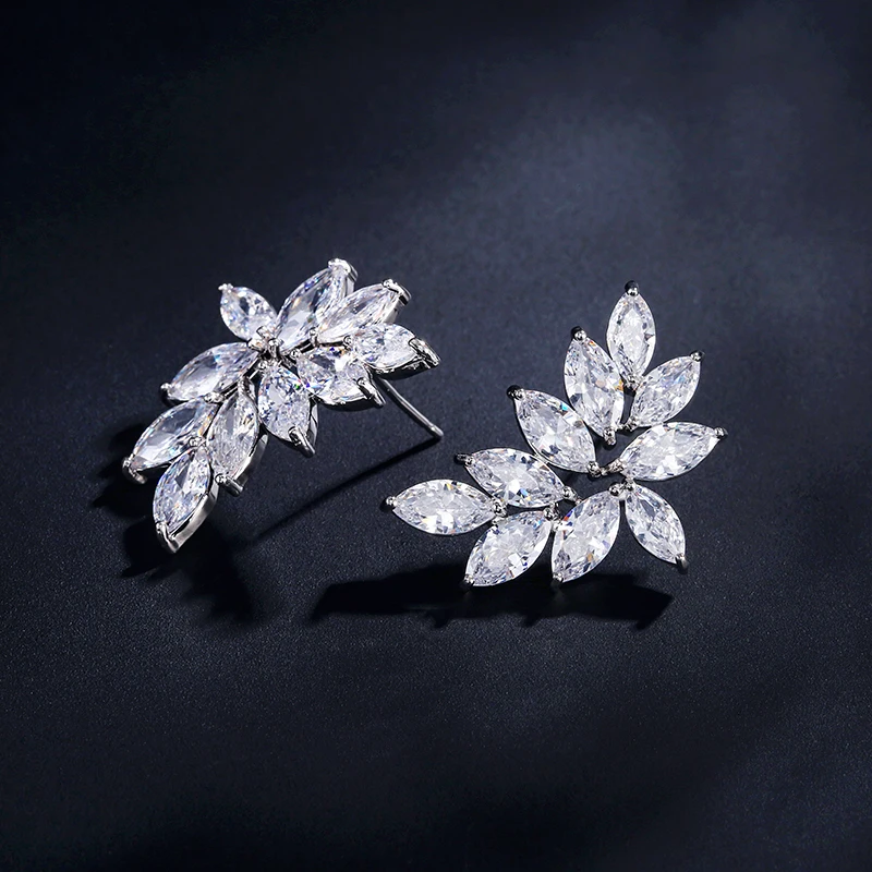 UILZ Новое поступление серьги гвоздики в виде листьев из Кубического циркония для