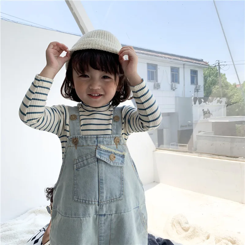 Осенне зимние модные хлопковые футболки в полоску для маленьких мальчиков