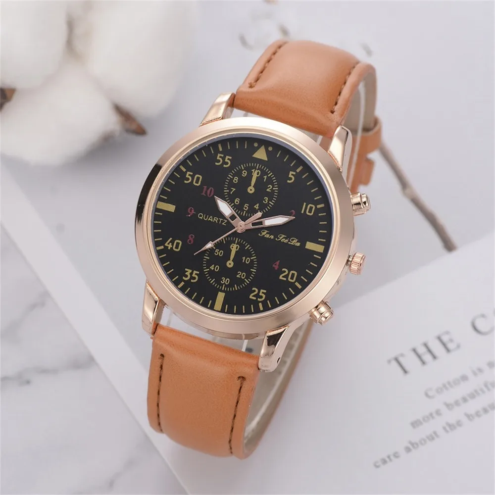 Модные Мужские Аналоговые кварцевые наручные часы из кожаного сплава деловые с