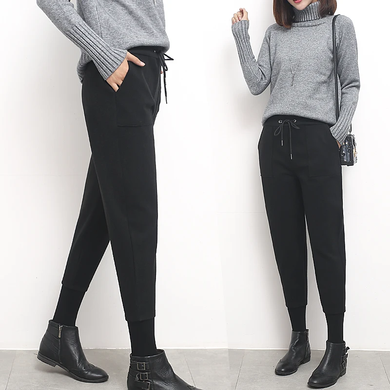

Wool pants Thick Warm Woolen Pants Autumn and winter Korean version the elastic waist Harlan pants loose leisure