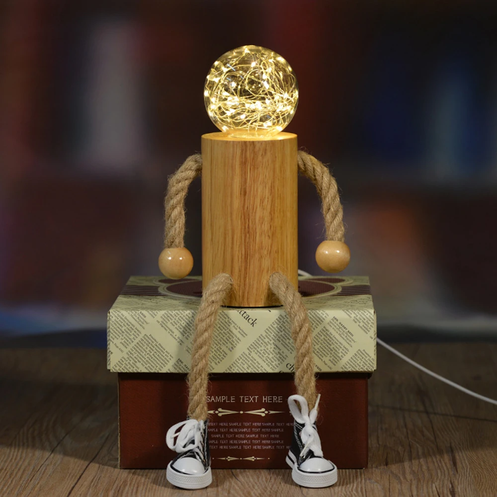 Светодиодный деревянная кукла ночник USB Новинка игрушка с пультом дистанционного управления конопляная соломенная осветительная система на головном уборе детское украшение стола для дома