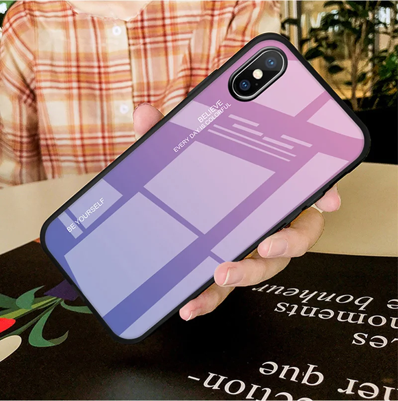 Роскошный градиентный чехол из закаленного стекла для iPhone XS Max XR X Coque 7 8 Plus 6 S 6 S 6Plus 6splus 7Plus 8 Plus чехол для телефона Funda - Цвет: 2