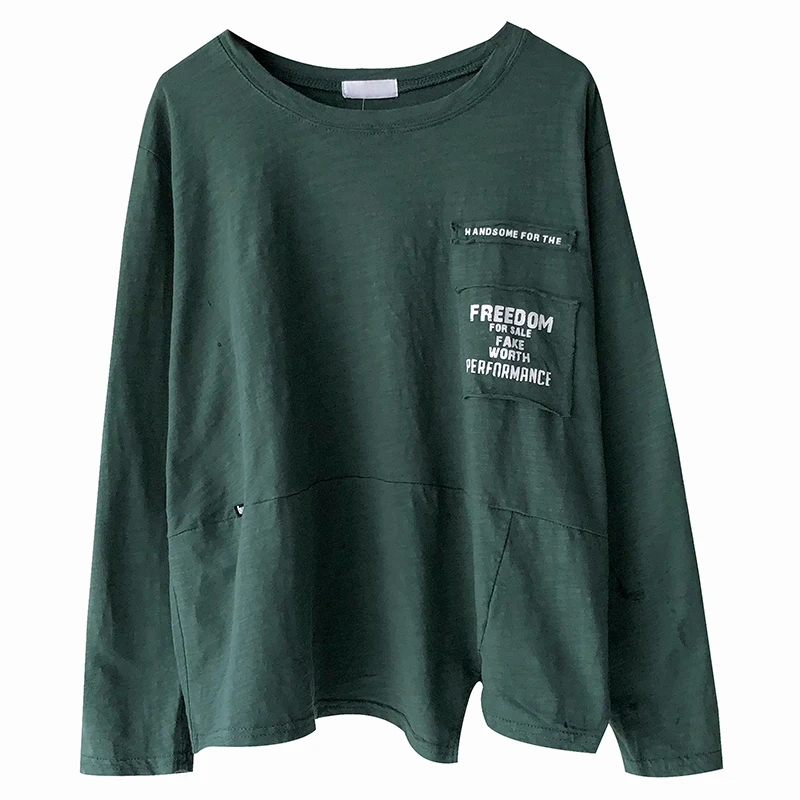 Футболка из хлопка повседневная новый стиль трикотажная женская длинный рукав