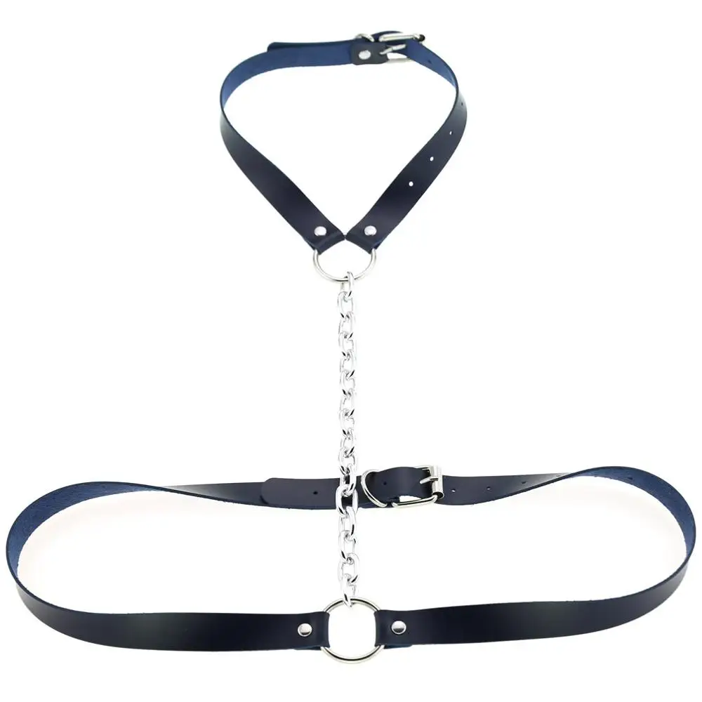 dark blue Vegan Body кожаный ремень безопасности Связывание клетка себе ожерелье s женский пляжный воротник готические Чокеры плечо ожерелье вечерние ювелирные изделия - Окраска металла: dark blue