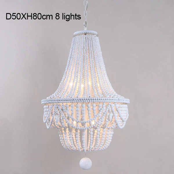 D50XH80cm 8 lights Деревянная люстра, Современная/белая/бисерная люстра, лампы для гостиной/спальни/столовой/кухни, французские подвесные светильники - Цвет абажура: D50XH80cm 8 lights
