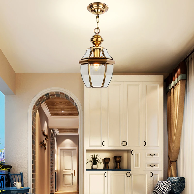 Бесплатная доставка 1 шт. антикварный подвесной светильник для балкона медный