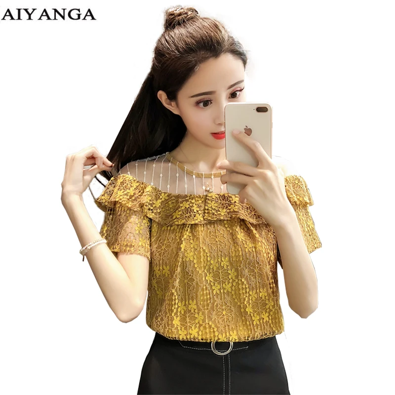 Блузка женская шифоновая с круглым вырезом и коротким рукавом | Женская одежда