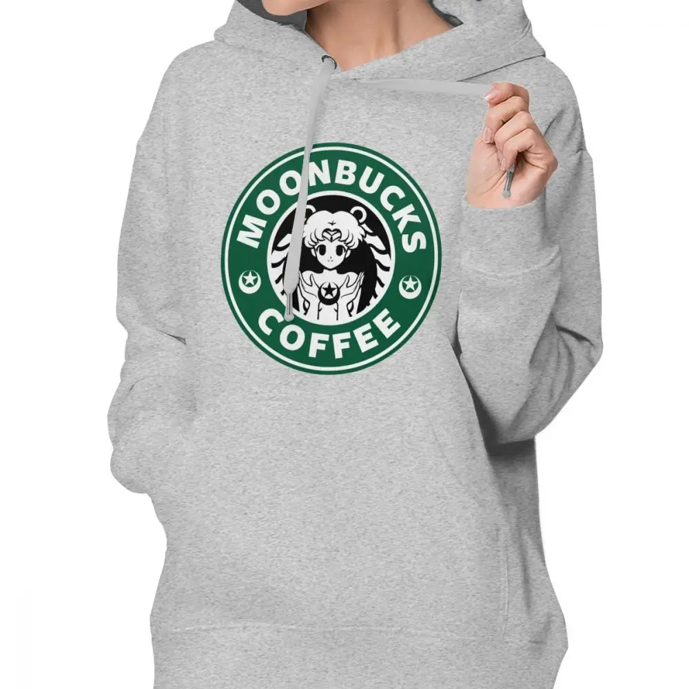 Сейлор свитшот с Луной Moonbucks кофейные Толстовки Простые Белые толстовки женские хлопковые с длинным рукавом Уличная одежда пуловер с капюшоном
