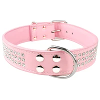 luxury bling rhinestone leather dog collars crystal diamante collar adjustable pink for medium large dogs pet product for animal