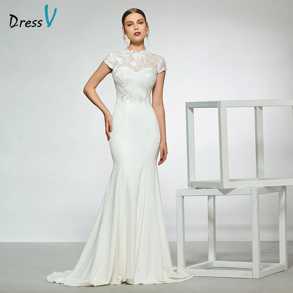 Элегантное свадебное платье Dressv с высоким воротником без рукавов Кружевное