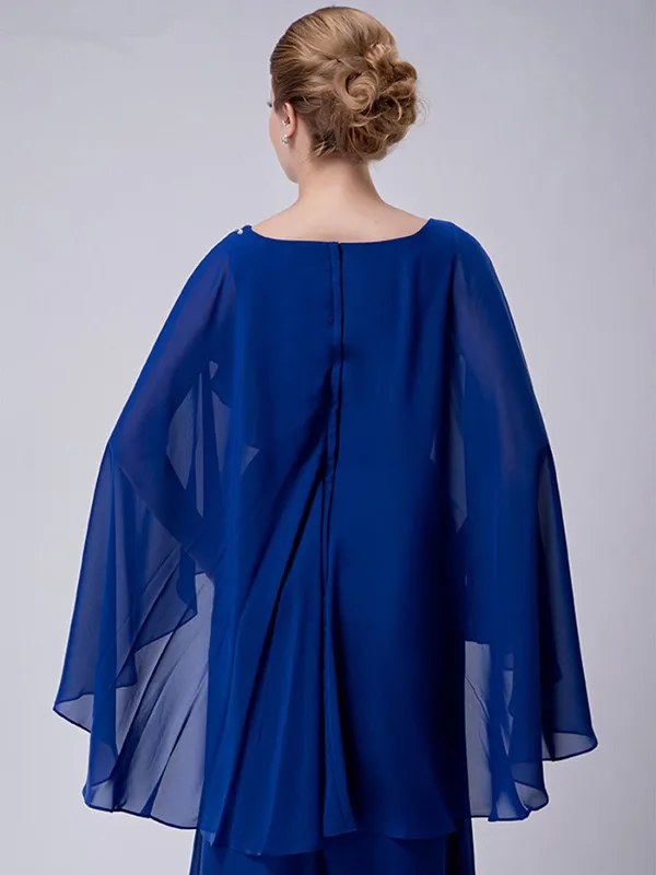 

Royal Blue Mother Of The Bride Dresses Sheath Chiffon Appliques With Jacket Long Elegant Groom Mother Dresses Wedding