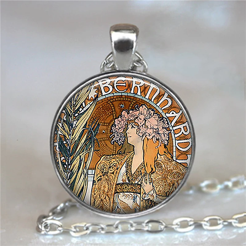 Женский винтажный кулон Alphonse Mucha стеклянный кабошон ручной работы массивное