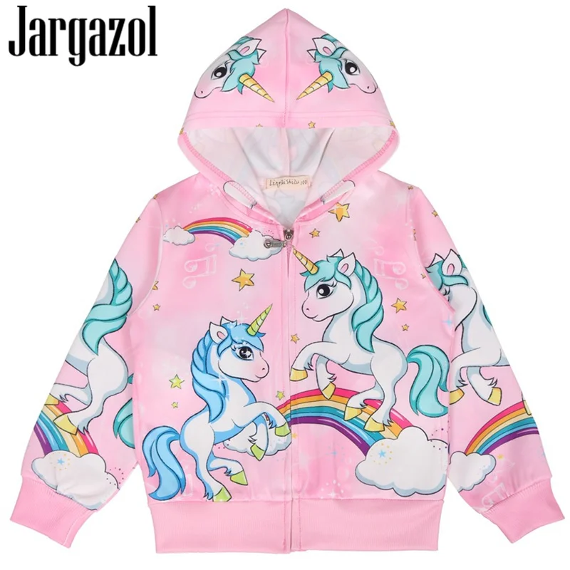 Jargazol Kids Jacket Autumn Cartoon Unicorn Hooded Coat Fall Toddler Girls Coats and Jackets Cute Outwear Children Hoodies | Детская