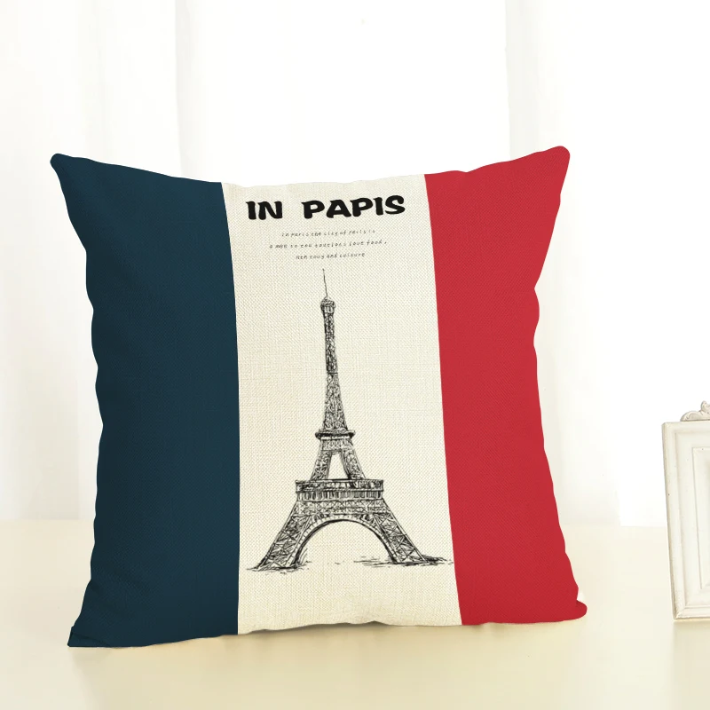 New English Usa Pillow Cushion Case French Country Flag Paris Pillowcases Sofa 18X18 Cotton Linen Lumbar Support Almofada