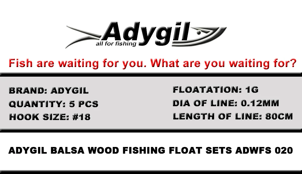 Adygil пробкового дерева поплавок наборы ADWFS 020 Floatation 1 г Длина лески 80 см крючок Размер#18 5 шт./лот