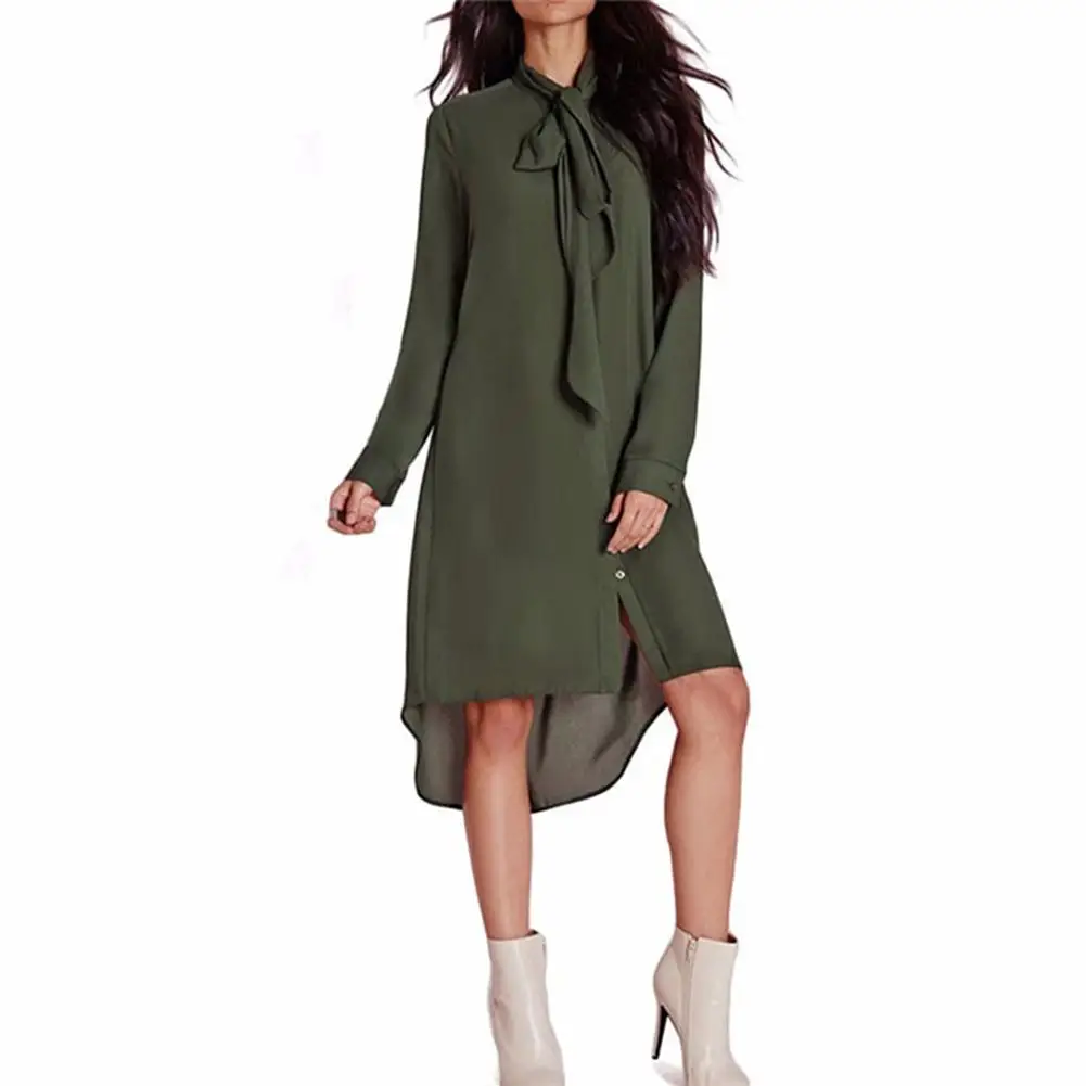 2018 модные Новый стиль Рубашка с галстуком Шифоновое Платье асимметричное платье