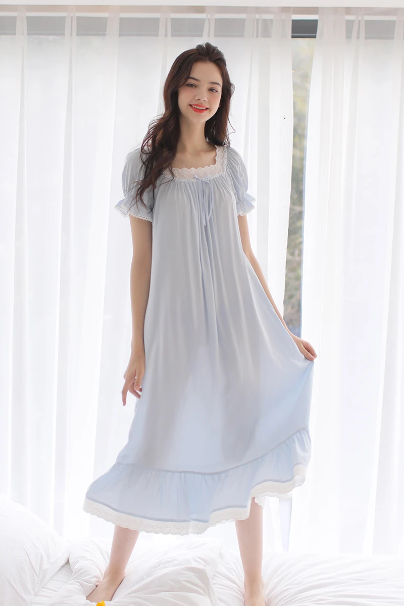 Бесплатная Доставка 2017 Новый Принцесса Ночная Рубашка Длинные Голубые и Розовые