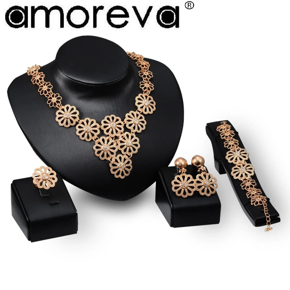 Модный Европейский комплект ювелирных изделий в форме цветов ожерелье серьги