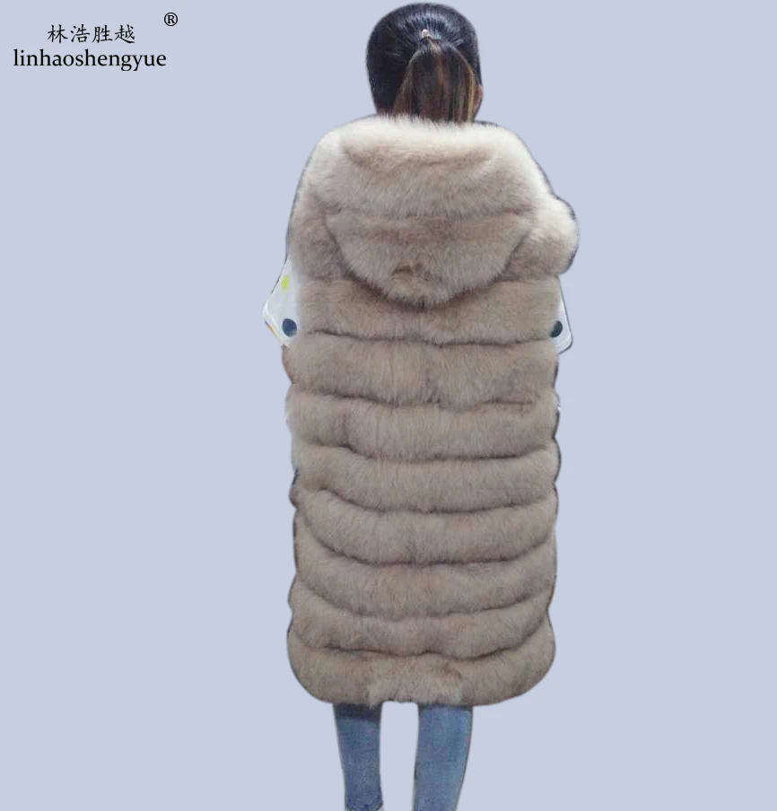 Linhaoshengyue длина 90 см натуральный мех лисы с капюшоном|real fox fur|fox furfox fur with hood |