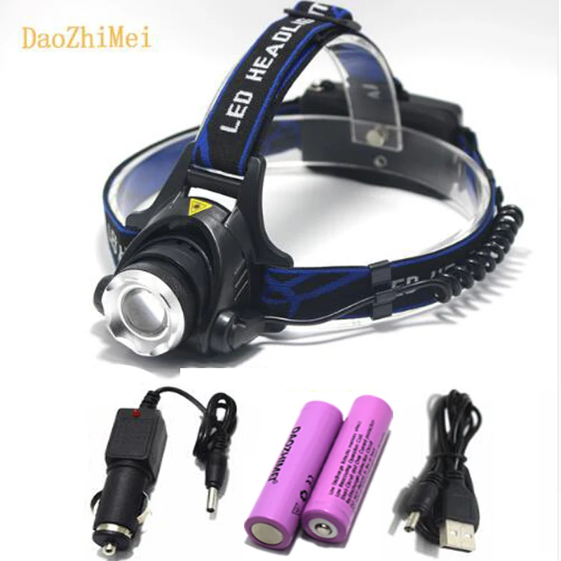 

DaoZhiMei Headlight 4000LM COB + T6 Headlamp 4 Mode Head Torch Lights with Rechargeable 2*18650 Battery USB AC Charger