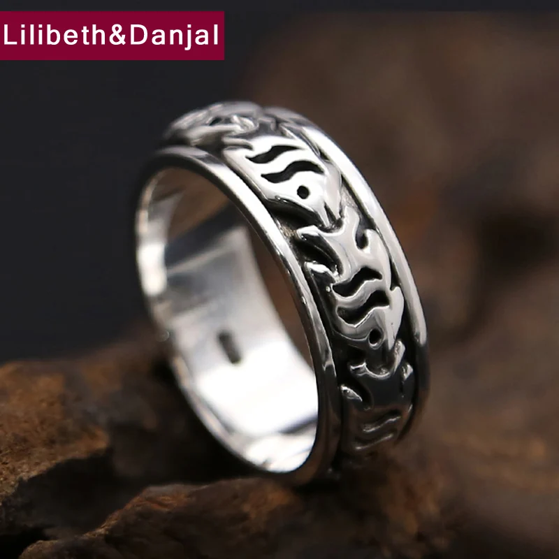 

Thailand Vintage 100% Real 925 Sterling Thai Silver Men Women Goldfish Rotatable Ring Gift Simple Jewelry 2021 New Arrival FR13