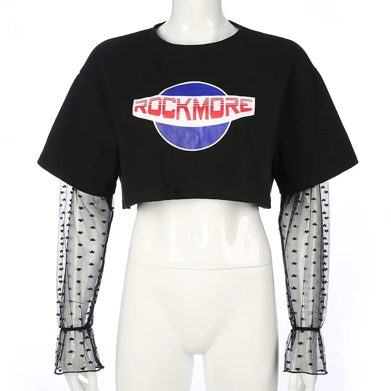 Сетчатая Лоскутная Женская футболка с длинными рукавами рубашка корейского